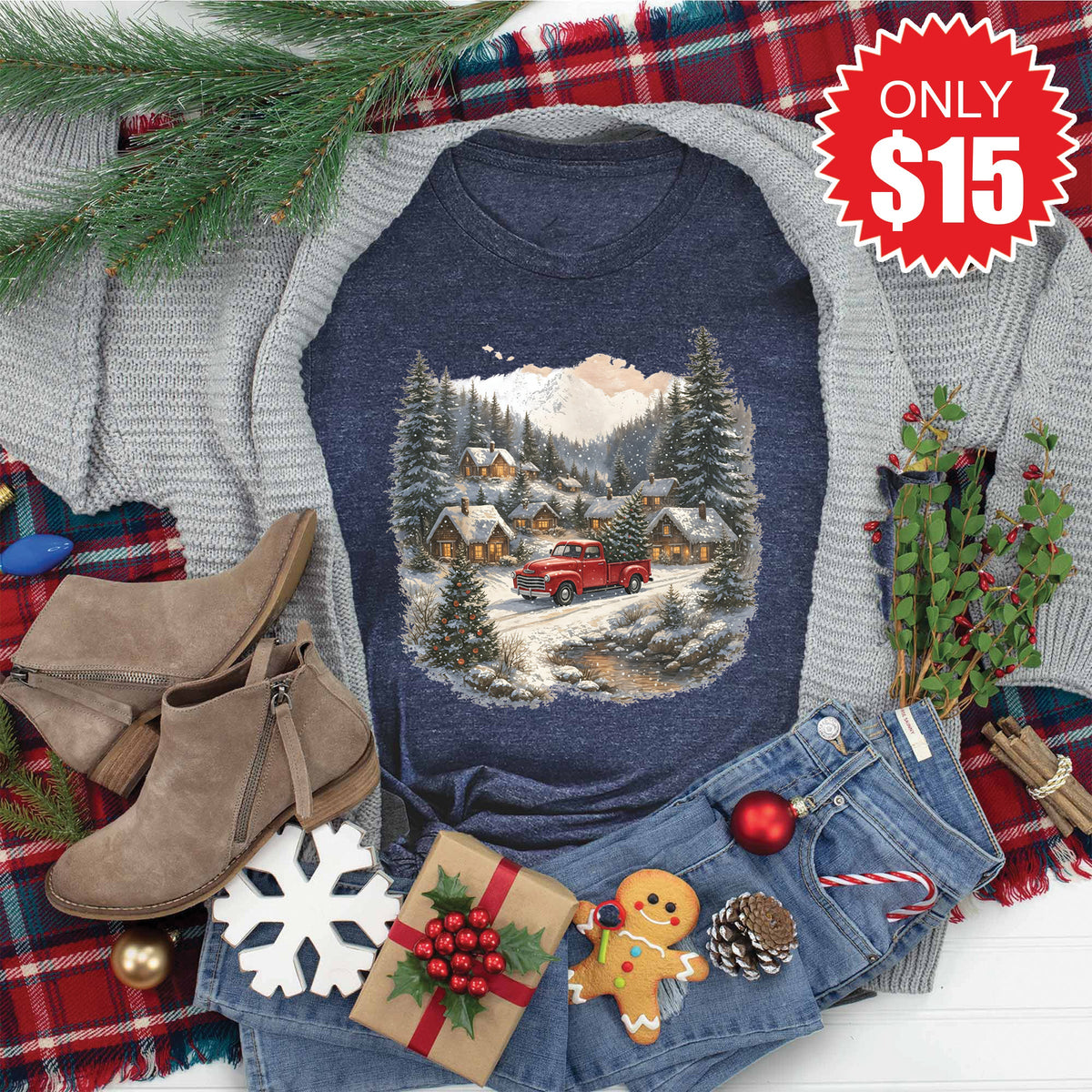 Vintage Christmas Tee - Heather Navy - 15 product image 1