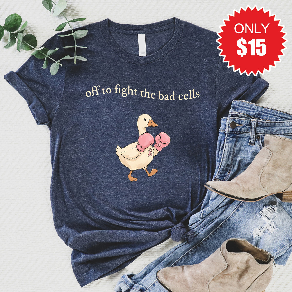 Fight The Bad Cells Tee - Heather Navy - 15 product image 1