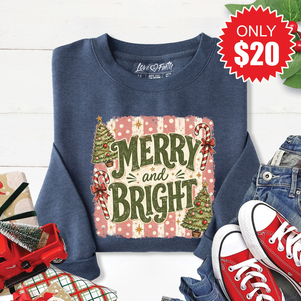 Merry and Bright Sweatshirt - Heather Navy - 20 product image 1