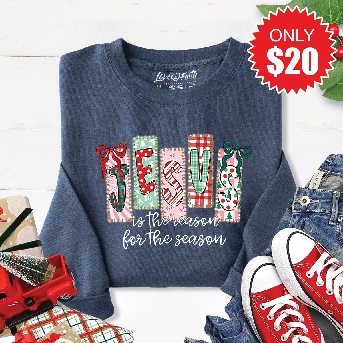 Jesus Is The Reason Sweatshirt - Heather Navy - 20 product image 1