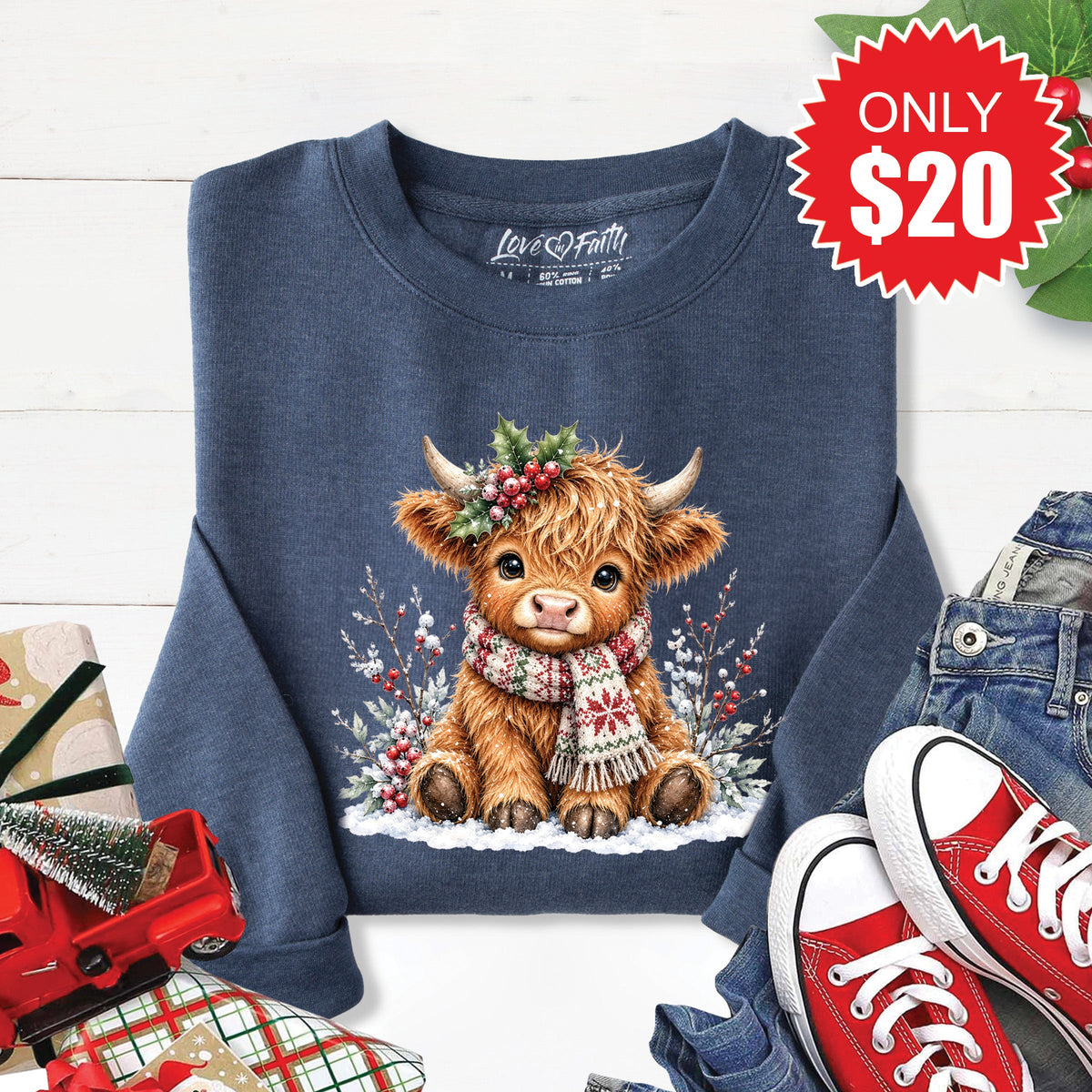 Christmas Cow Sweatshirt - Heather Navy - 20 product image 1
