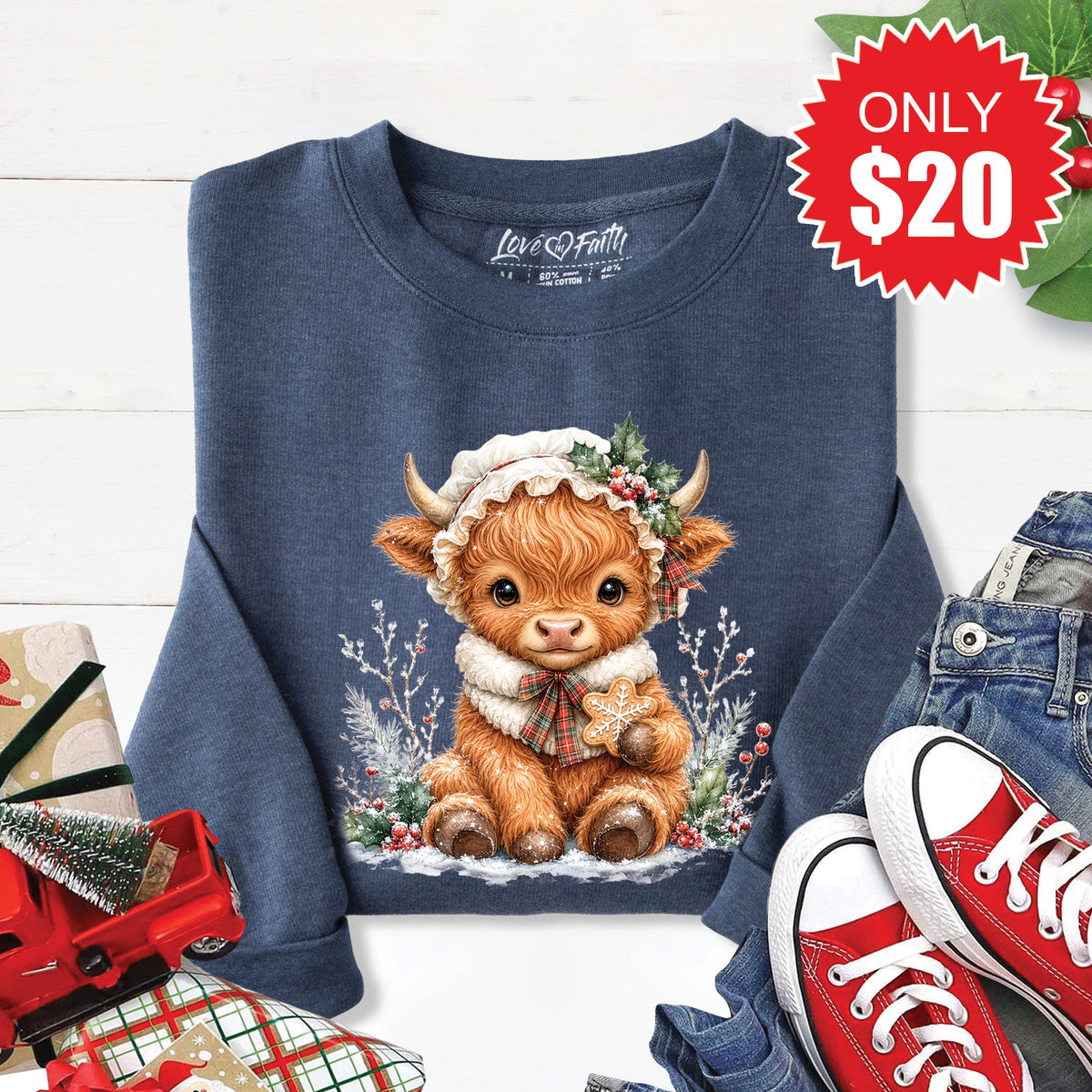 Christmas Cow Sweatshirt - Heather Navy - 20 product image 1