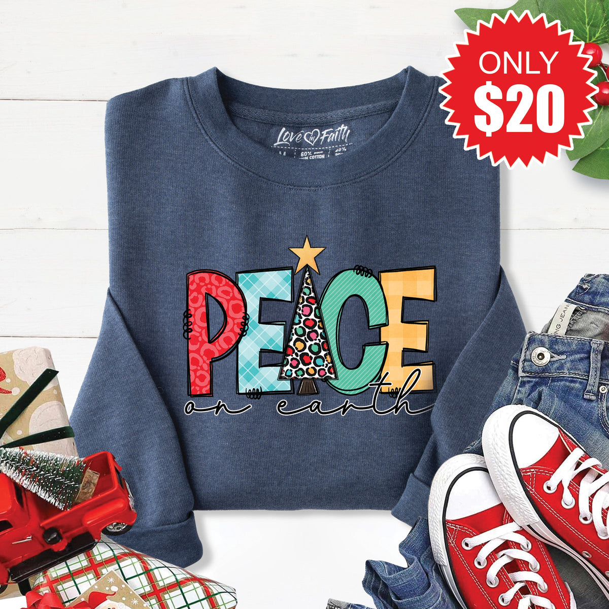 Peace On Earth Sweatshirt - Heather Navy - 20 product image 1