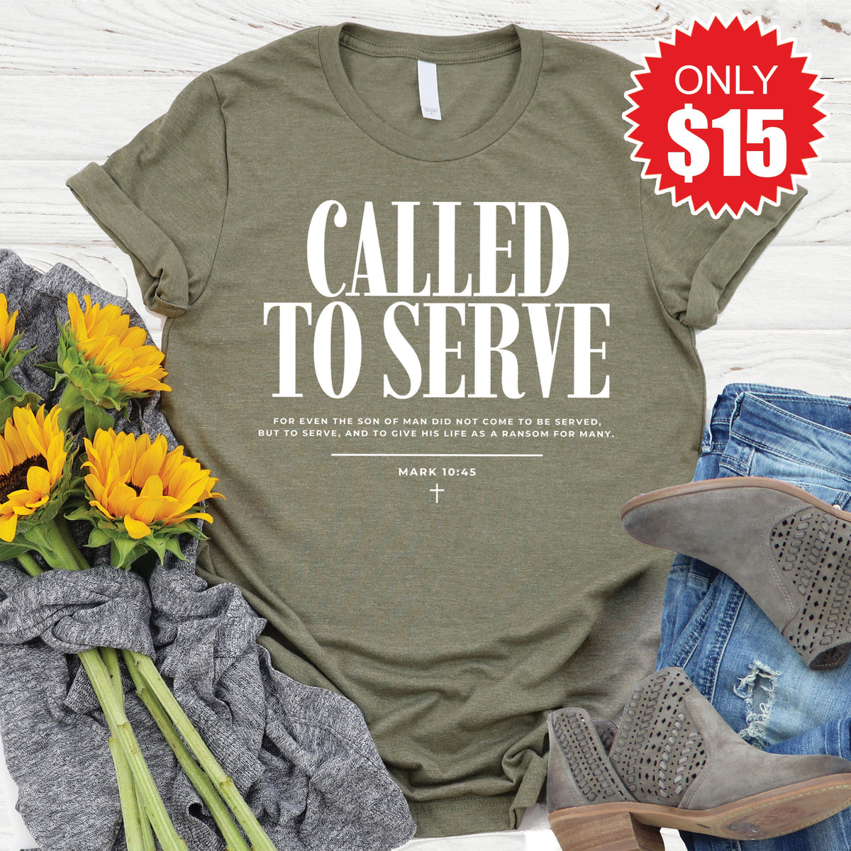 Called To Serve Tee - Heather Olive - 15 product image 1