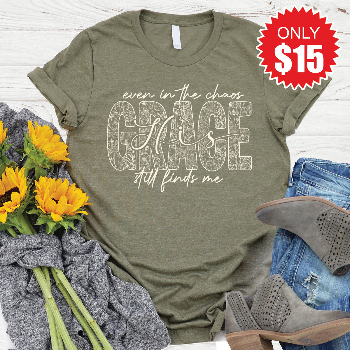 Grace Still Finds Me Tee - Heather Olive - 15 product image 1