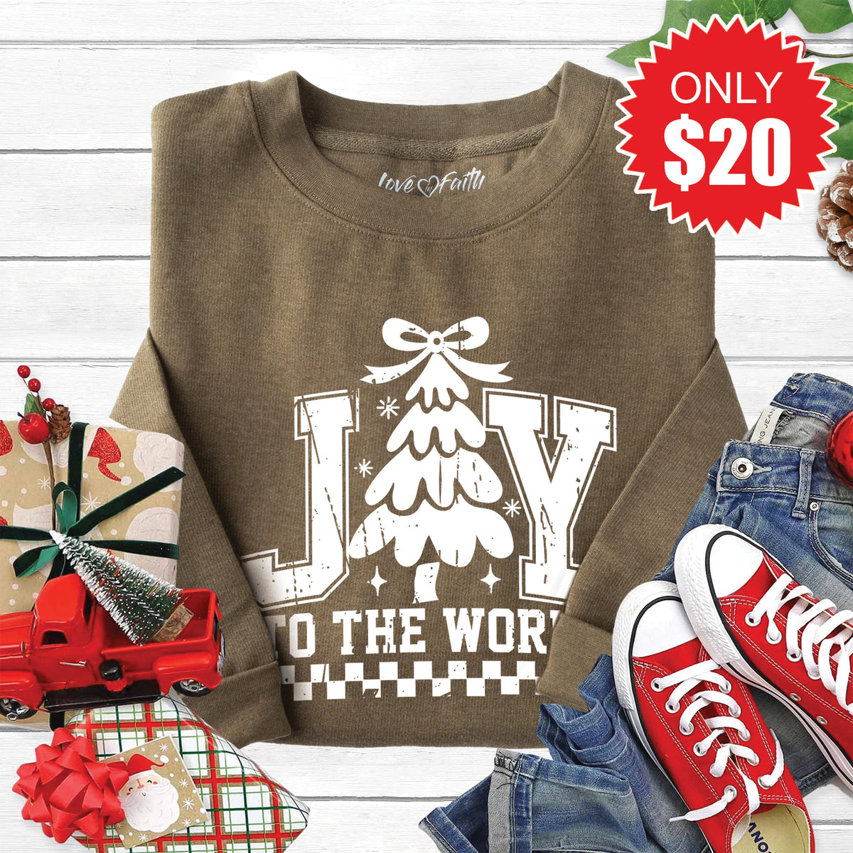Joy To The World Sweatshirt - Heather Olive - 20 product image 1