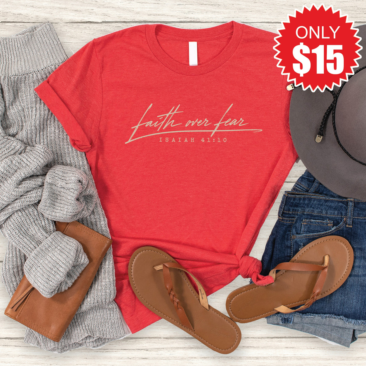 Faith Over Fear Tee - Heather Red - 15 product image 1