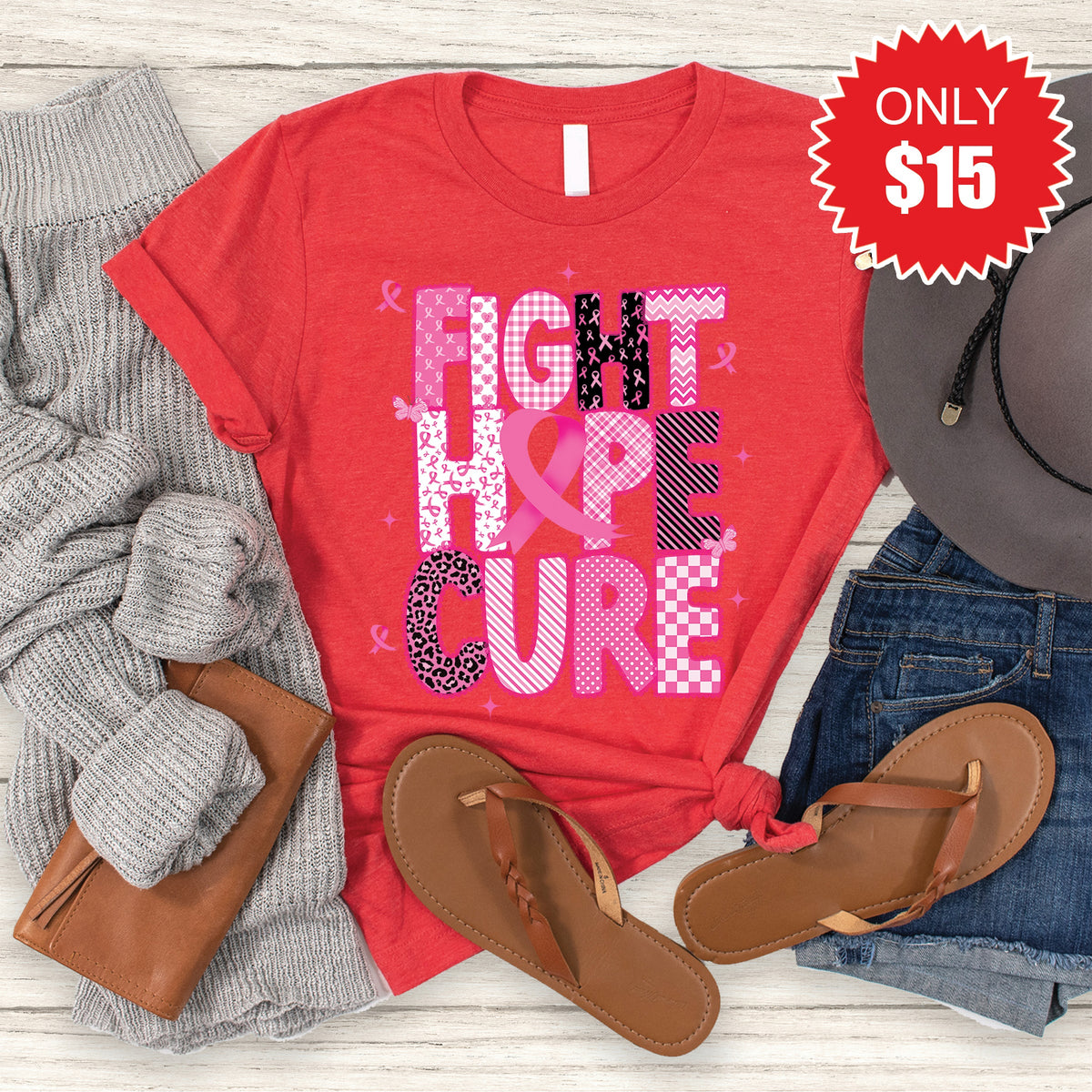 Fight, Hope, Cure Tee - Heather Red - 15 product image 1