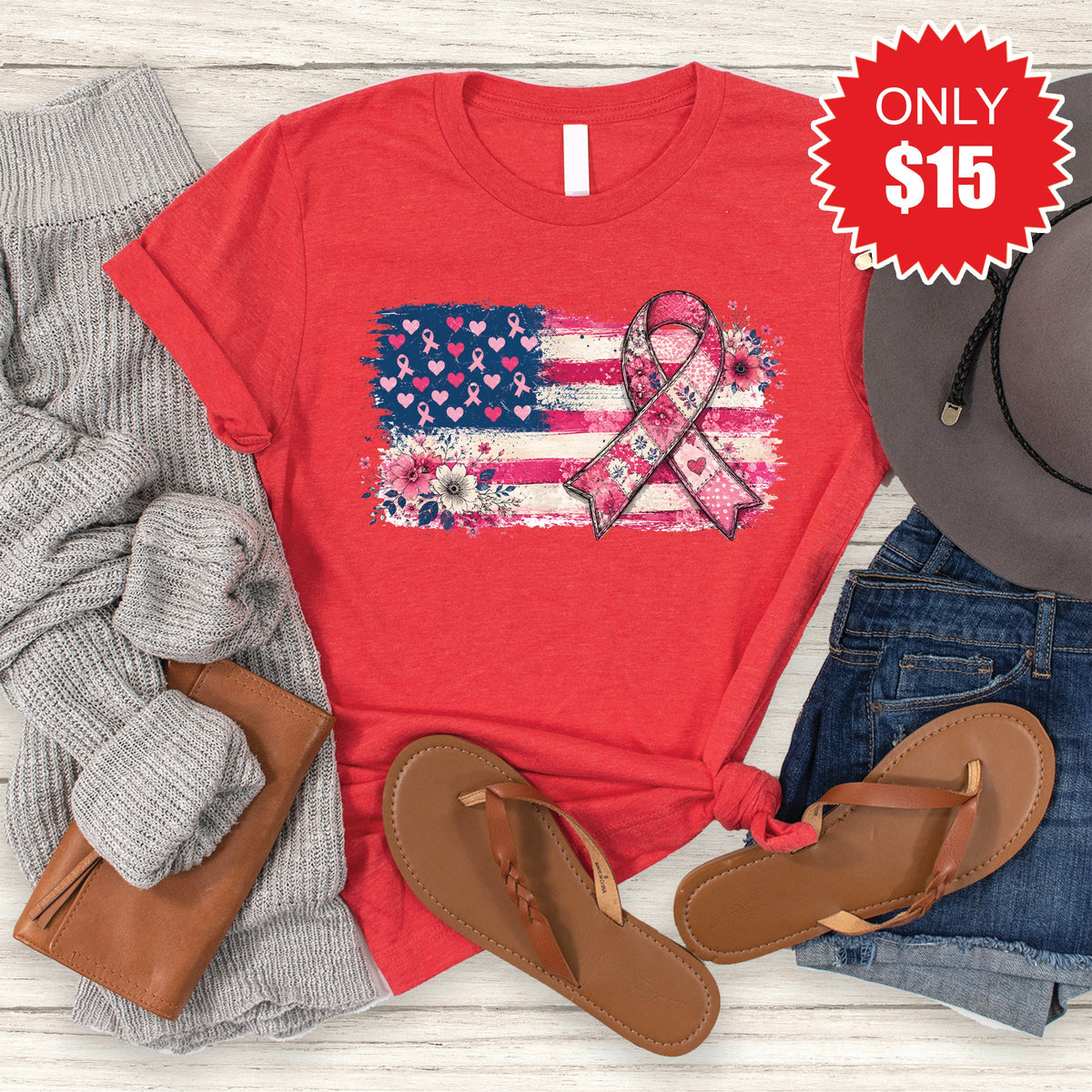 Pink Ribbon Tee - Heather Red - 15 product image 1