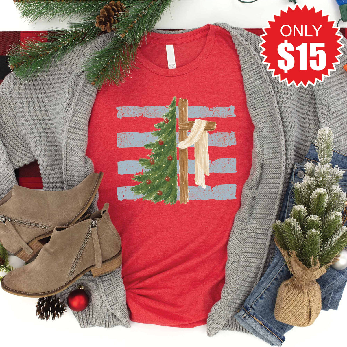 Cross and Christmas Tree Tee - Heather Red - 15 product image 1