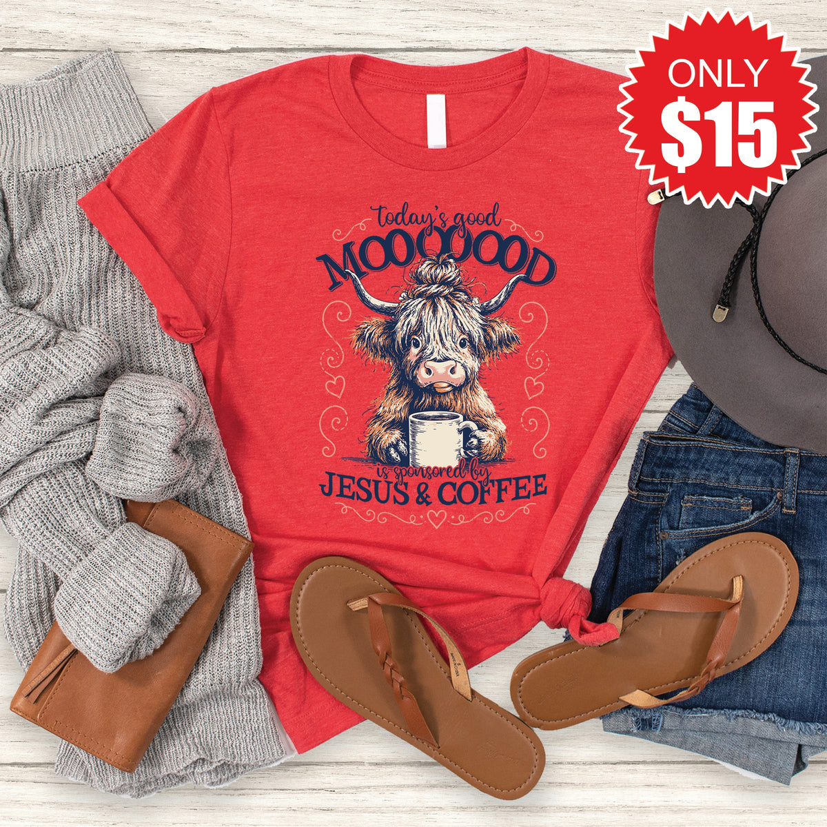 Good Mooooood Tee - Heather Red - 15 product image 1