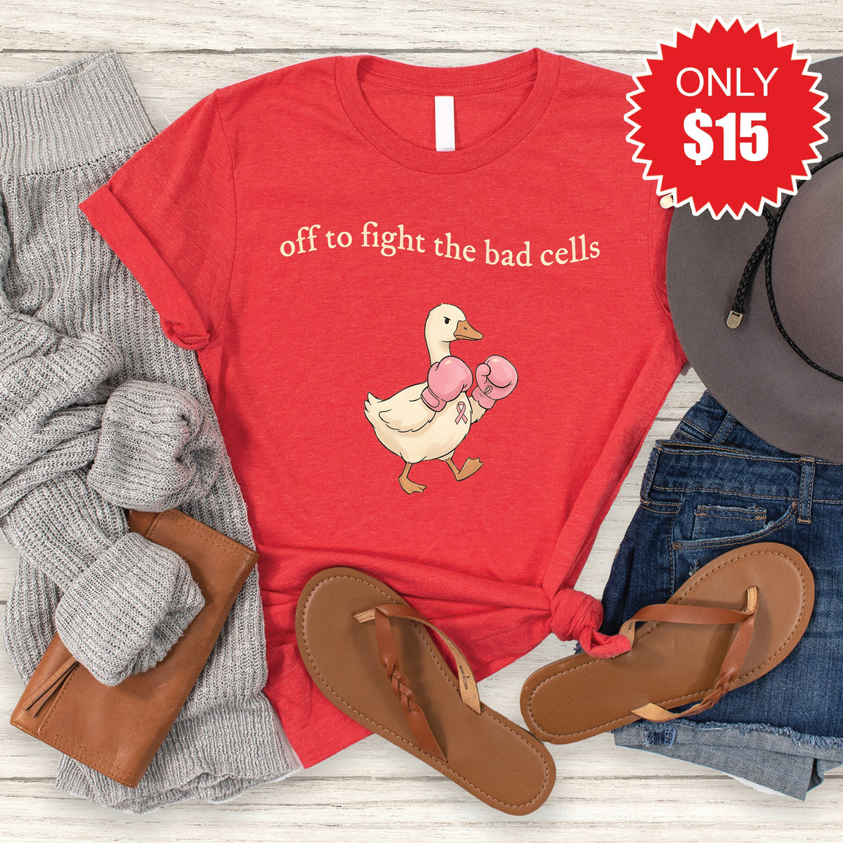 Fight The Bad Cells Tee - Heather Red - 15 product image 1
