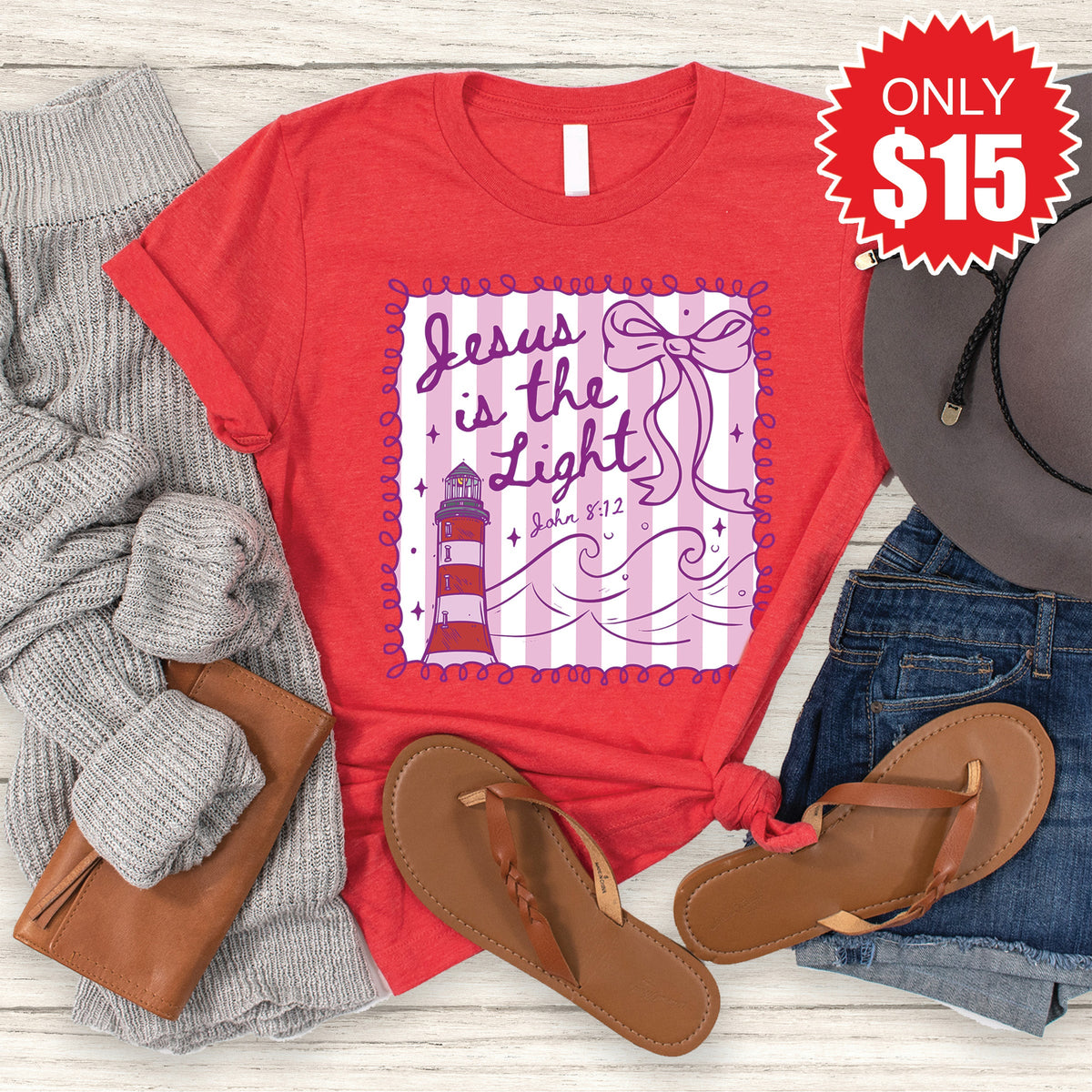 Jesus Is The Light Tee - Heather Red - 15 product image 1