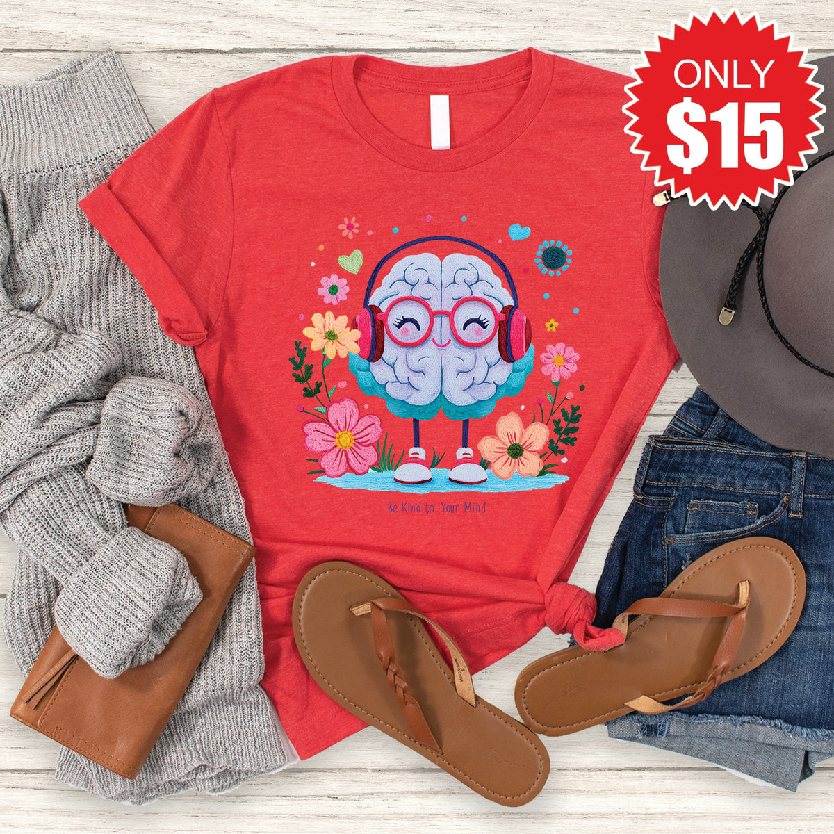 Be Kind To Your Mind Tee - Heather Red - 15 product image 1