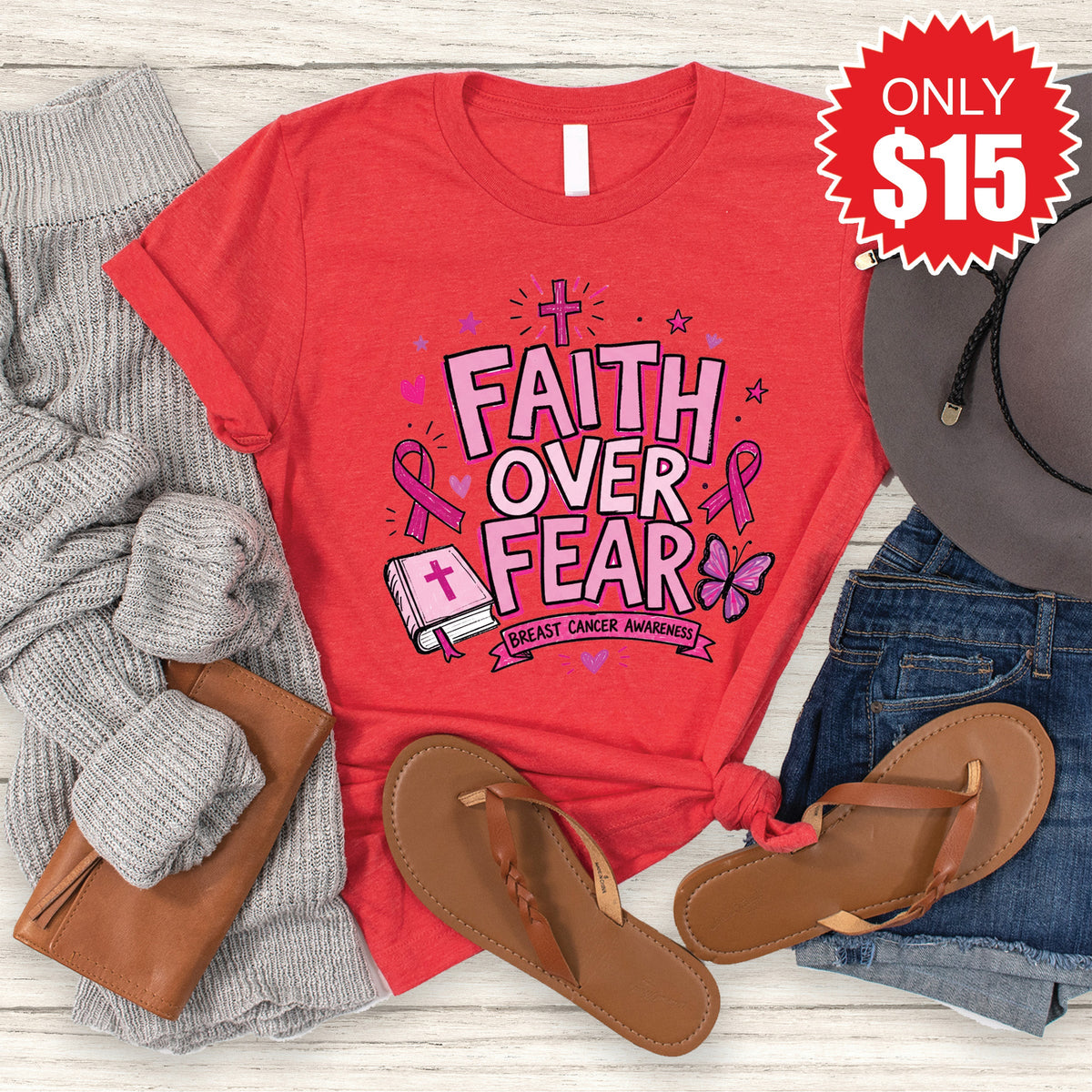 Faith Over Fear Tee - Heather Red - 15 product image 1