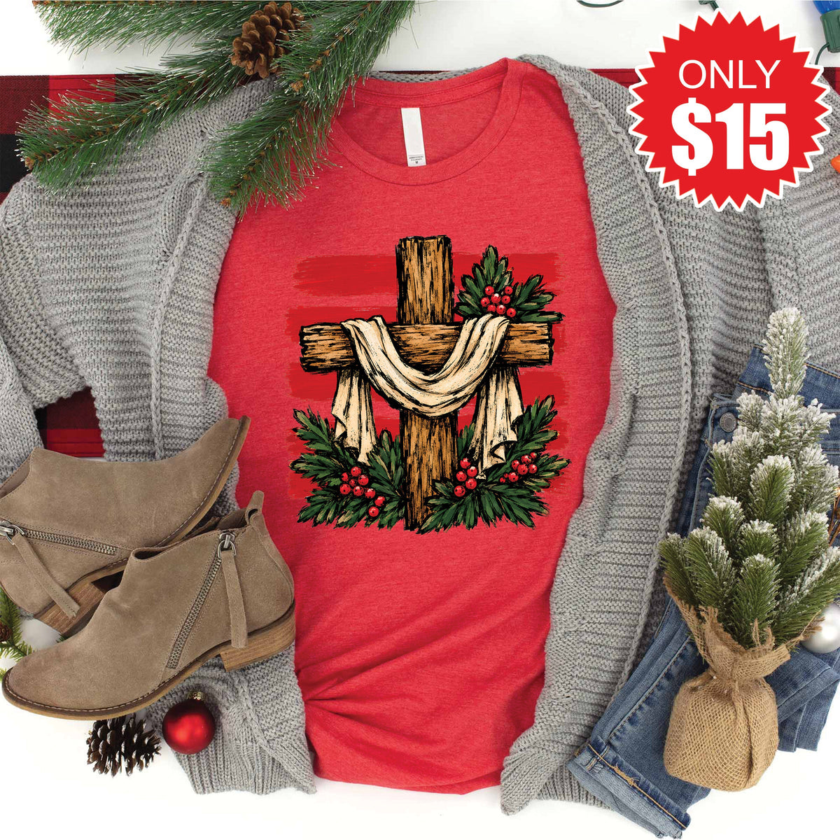 Christmas Cross Tee - Heather Red - 15 product image 1