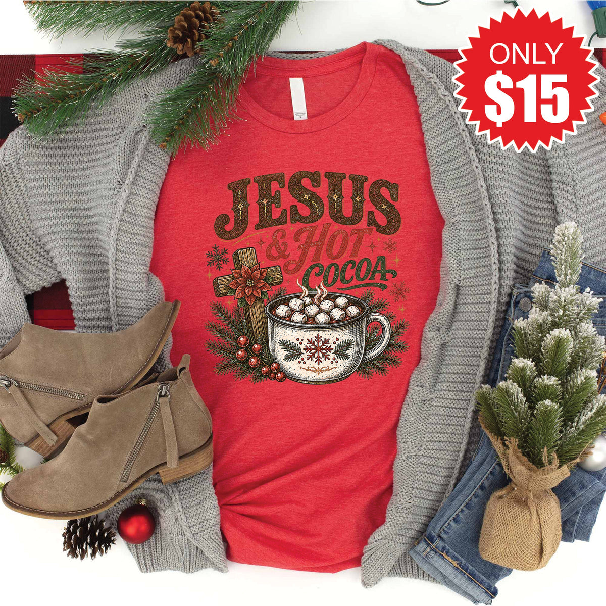 Jesus and Hot Cocoa Tee - Heather Red - 15 product image 1
