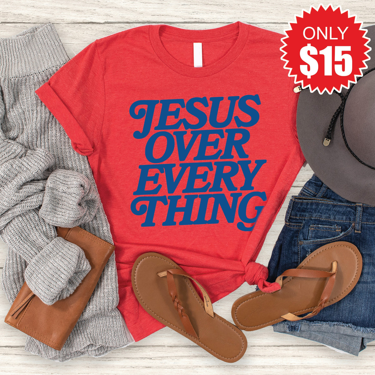 Jesus Over Everything Tee - Heather Red - 15 product image 1
