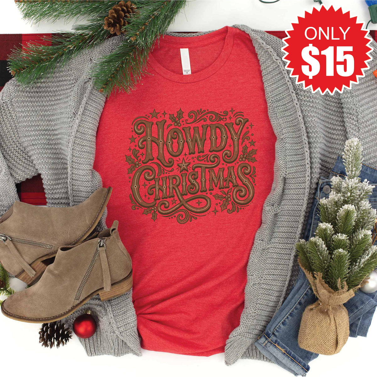 Howdy Christmas Tee - Heather Red - 15 product image 1
