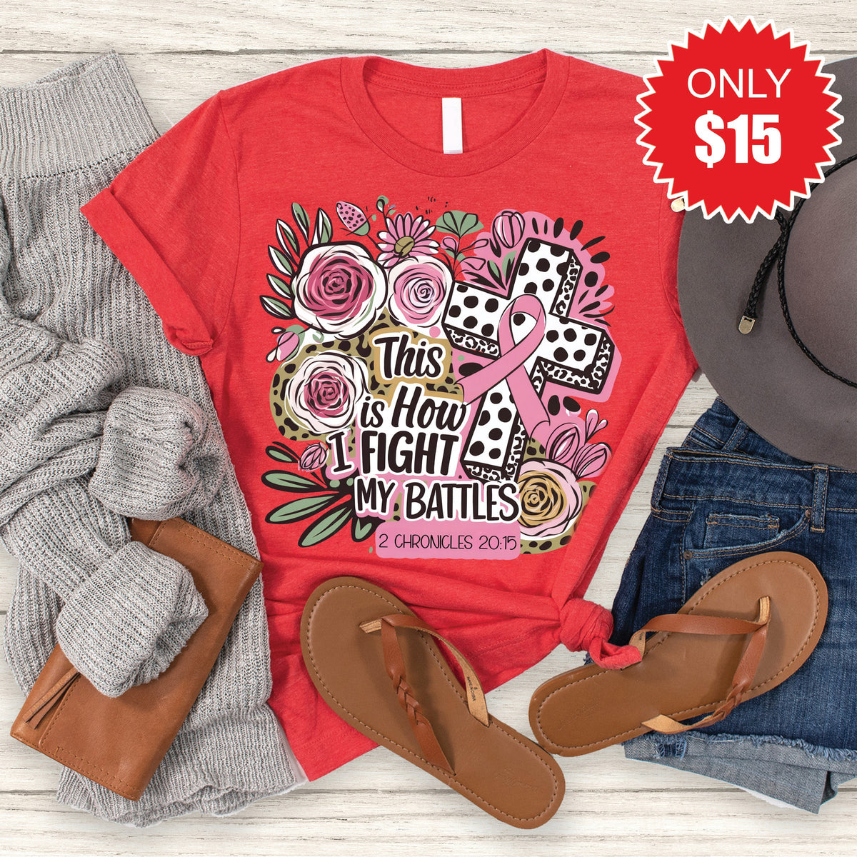 Fight My Battles Tee - Heather Red - 15 product image 1