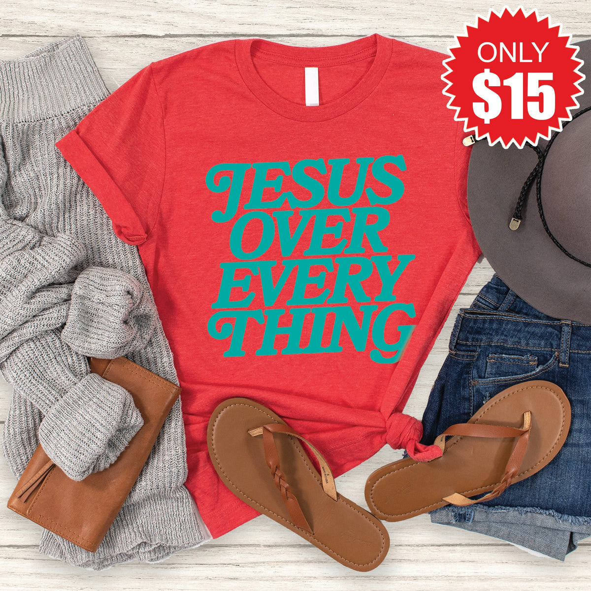 Jesus Over Everything Tee - Heather Red - 15 product image 1