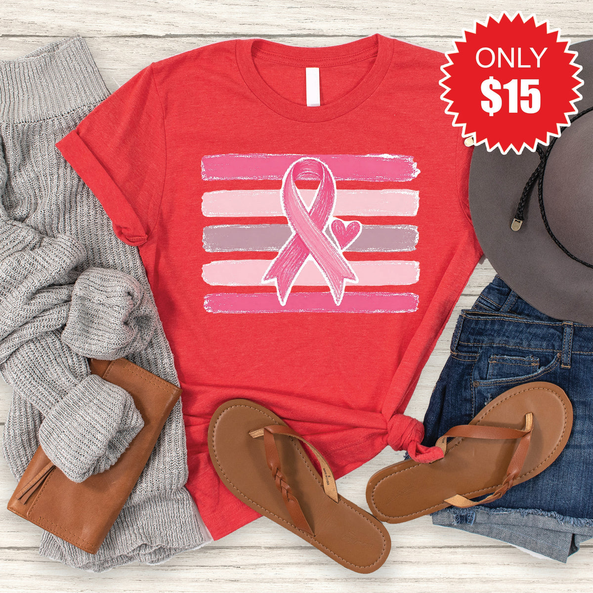 Pink Ribbon Tee - Heather Red - 15 product image 1