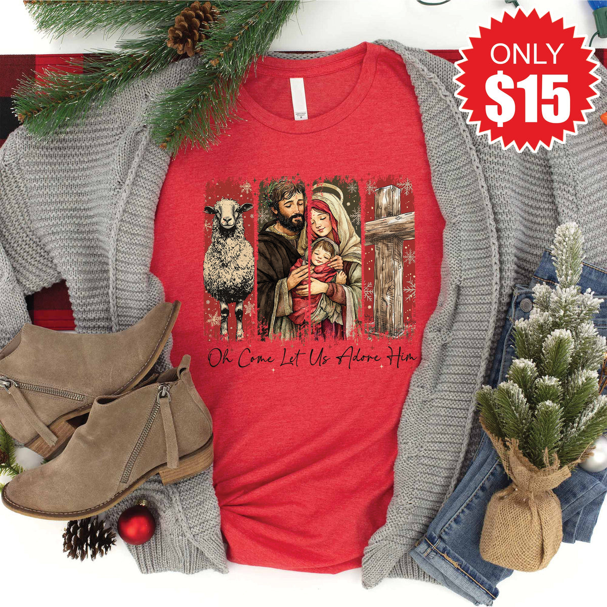 Let Us Adore Him Tee - Heather Red - 15 product image 1