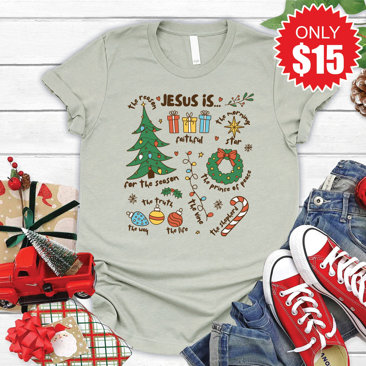 Jesus Is Christmas Tee - Heather Sage - 15 product image 1