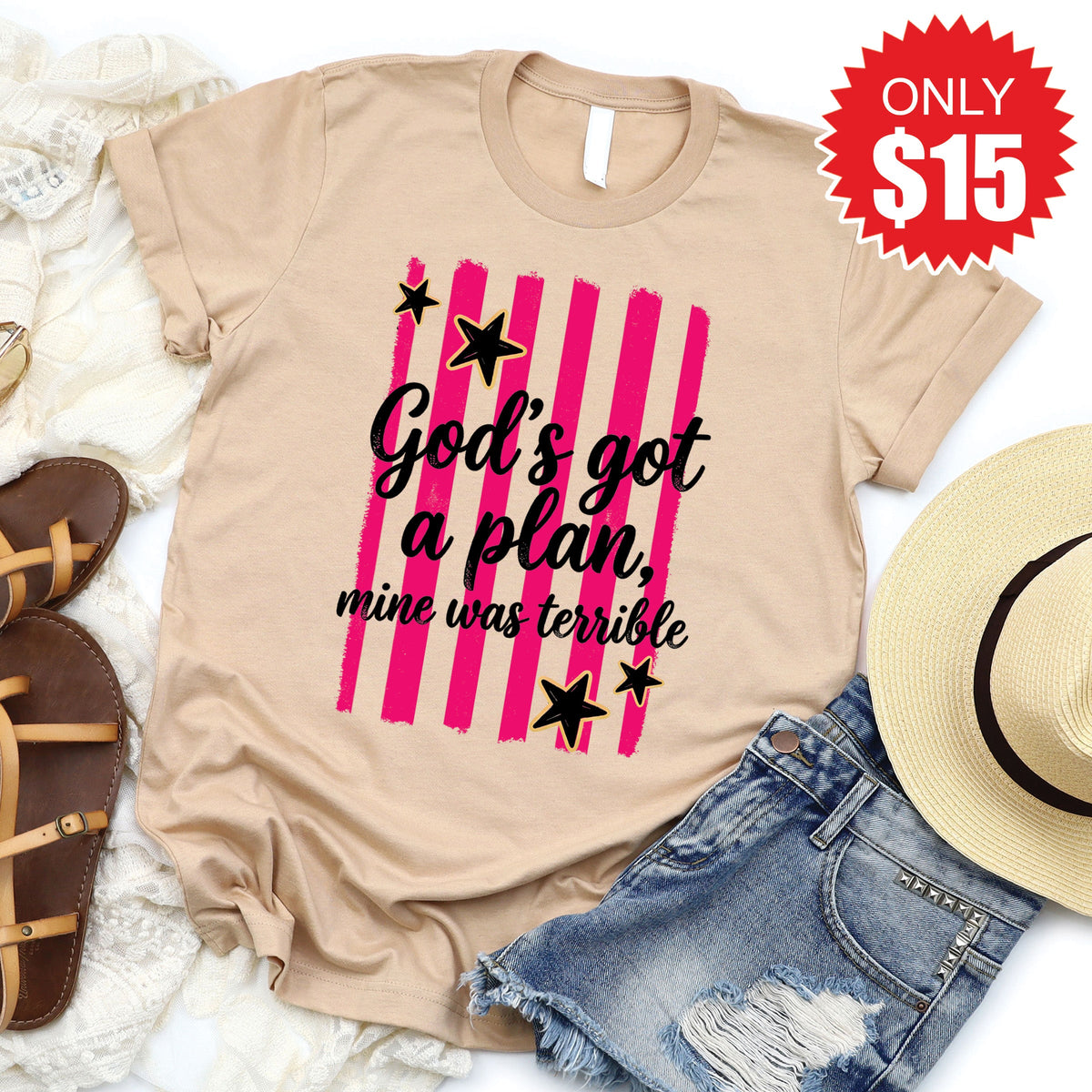 God's Got A Plan Tee - Heather Sand Dune - 15 product image 1