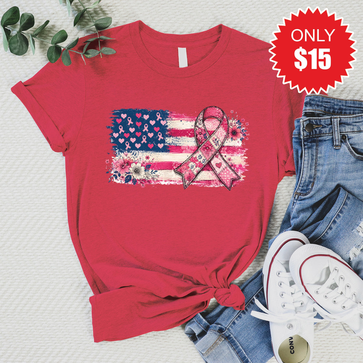 Pink Ribbon Tee - Heather Scarlet - 15 product image 1