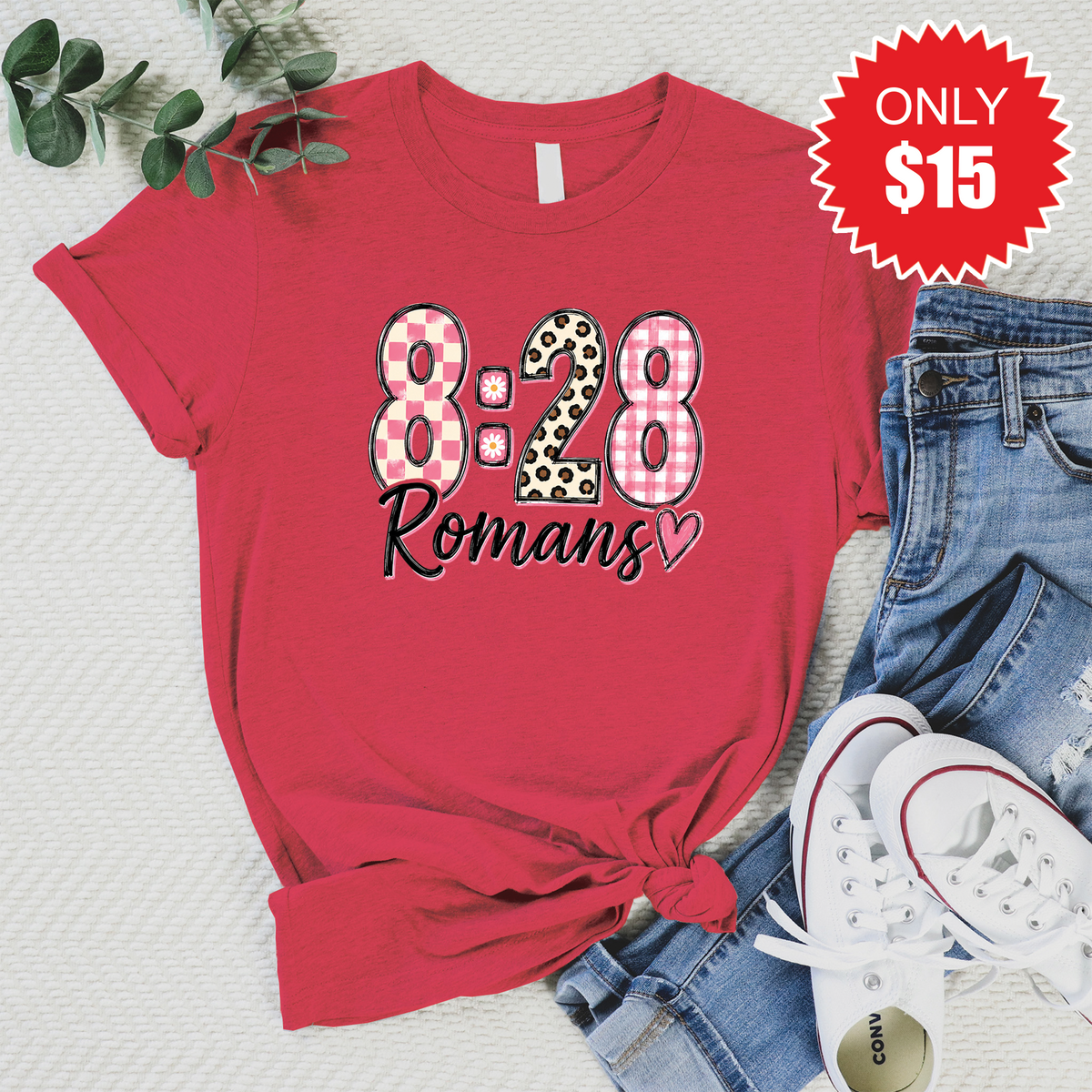 Romans 8:28 Tee - Heather Scarlet - 15 product image 1