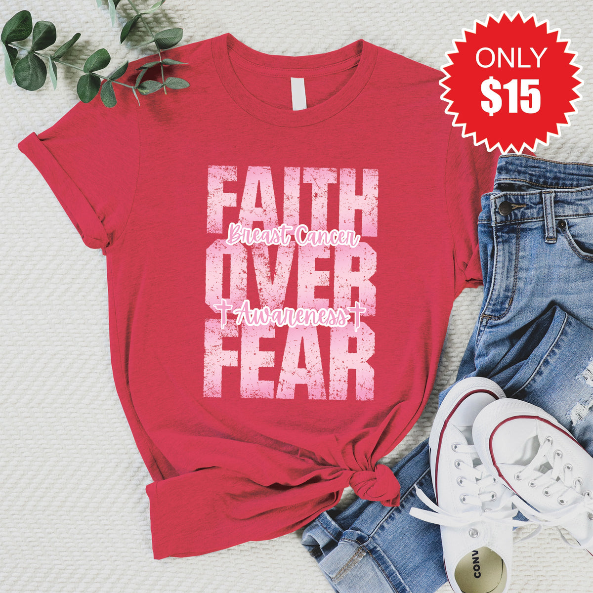 Faith Over Fear Tee - Heather Scarlet - 15 product image 1