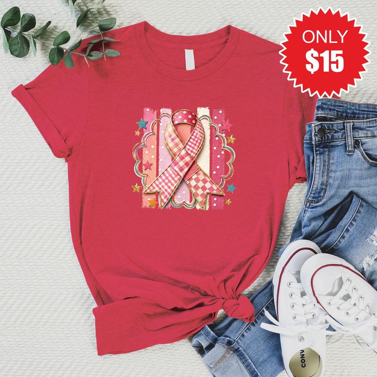 Pink Ribbon Tee - Heather Scarlet - 15 product image 1