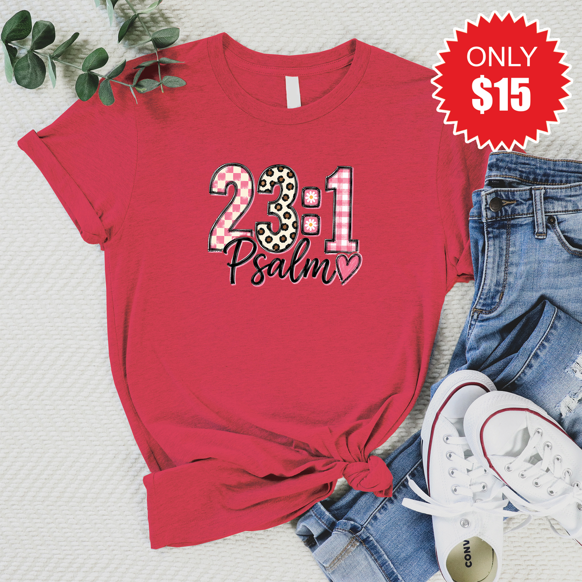 Psalm 23:1 Tee - Heather Scarlet - 15 product image 1