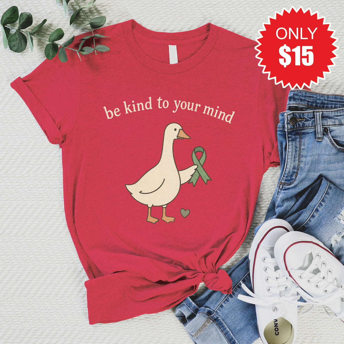 Be Kind To Your Mind Tee - Heather Scarlet - 15 product image 1