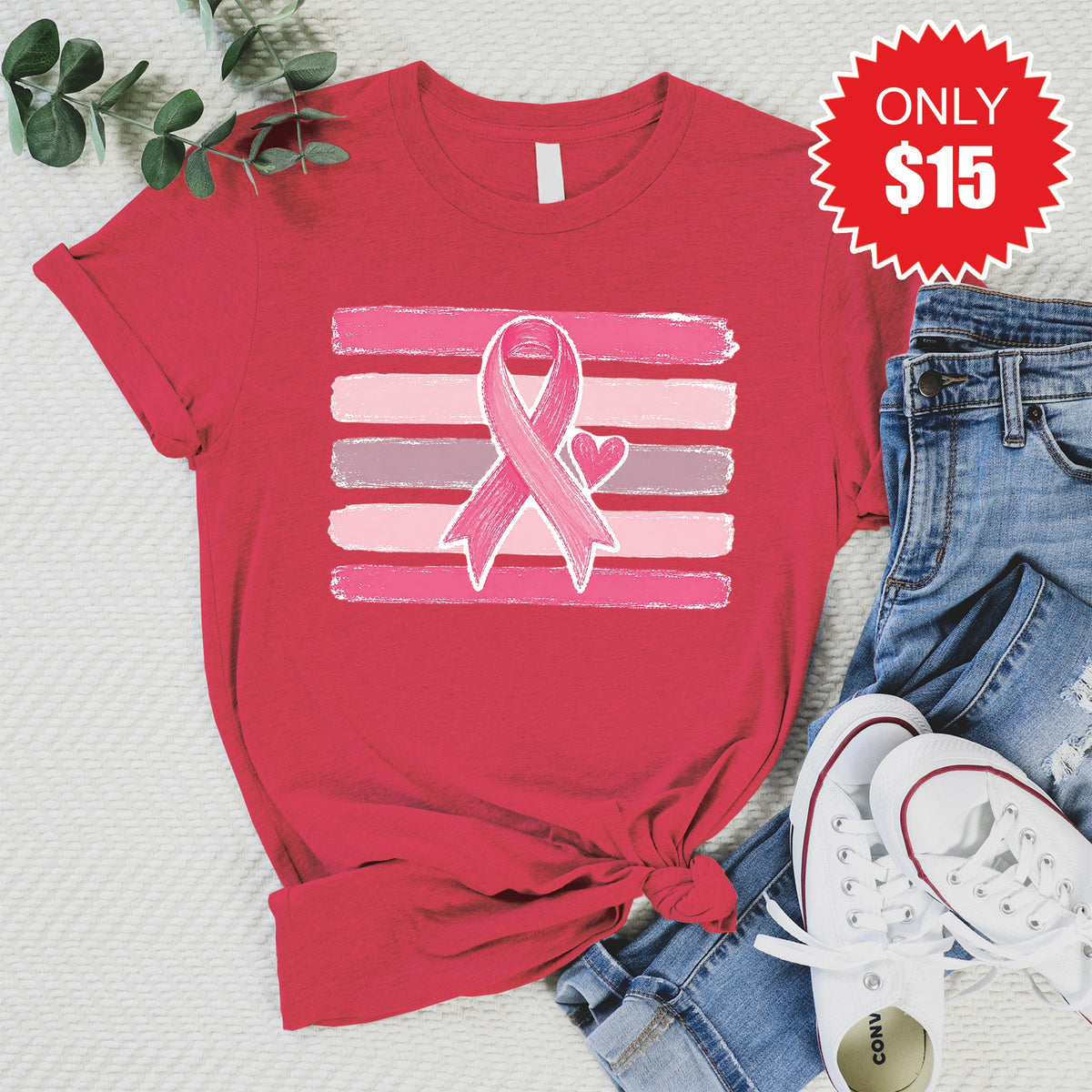 Pink Ribbon Tee - Heather Scarlet - 15 product image 1