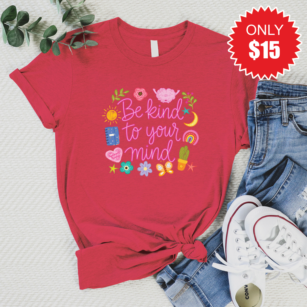 Be Kind To Your Mind Tee - Heather Scarlet - 15 product image 1