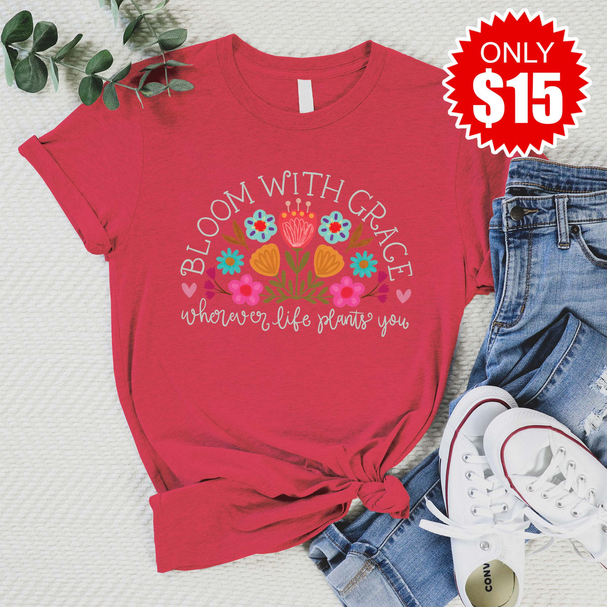 Bloom With Grace Tee - Heather Scarlet - 15 product image 1
