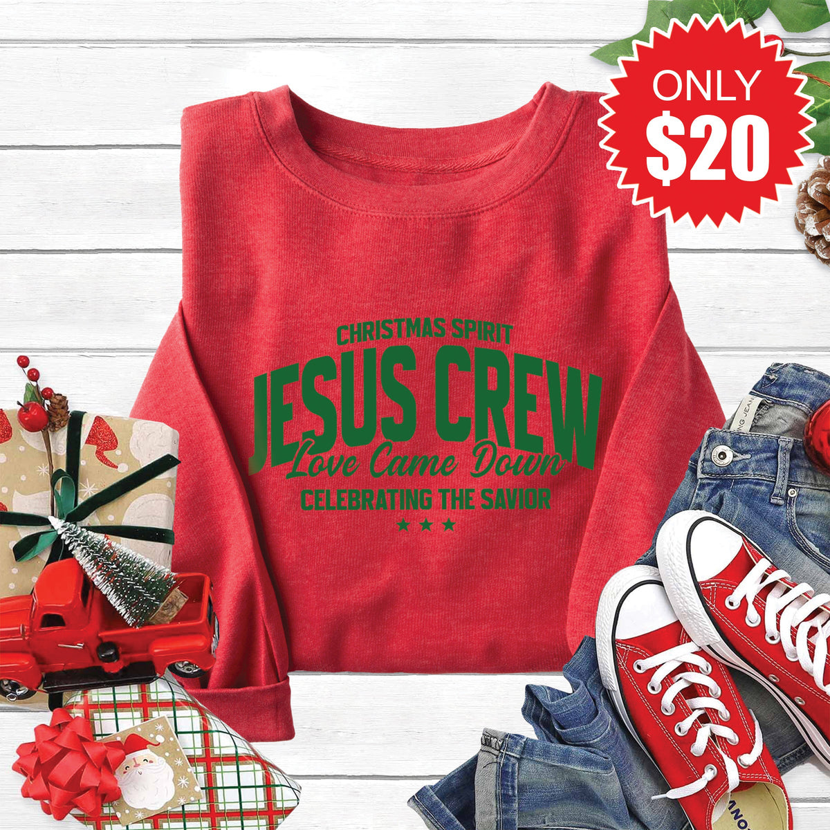 Jesus Crew Sweatshirt - Heather Scarlet - 20 product image 1