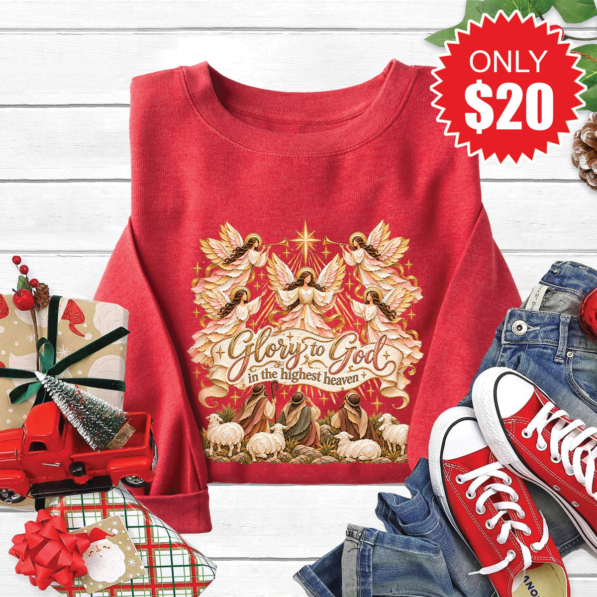 Glory to God Sweatshirt - Heather Scarlet - 20 product image 1