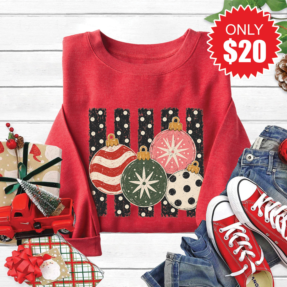 Christmas Ornaments Sweatshirt - Heather Scarlet - 20 product image 1
