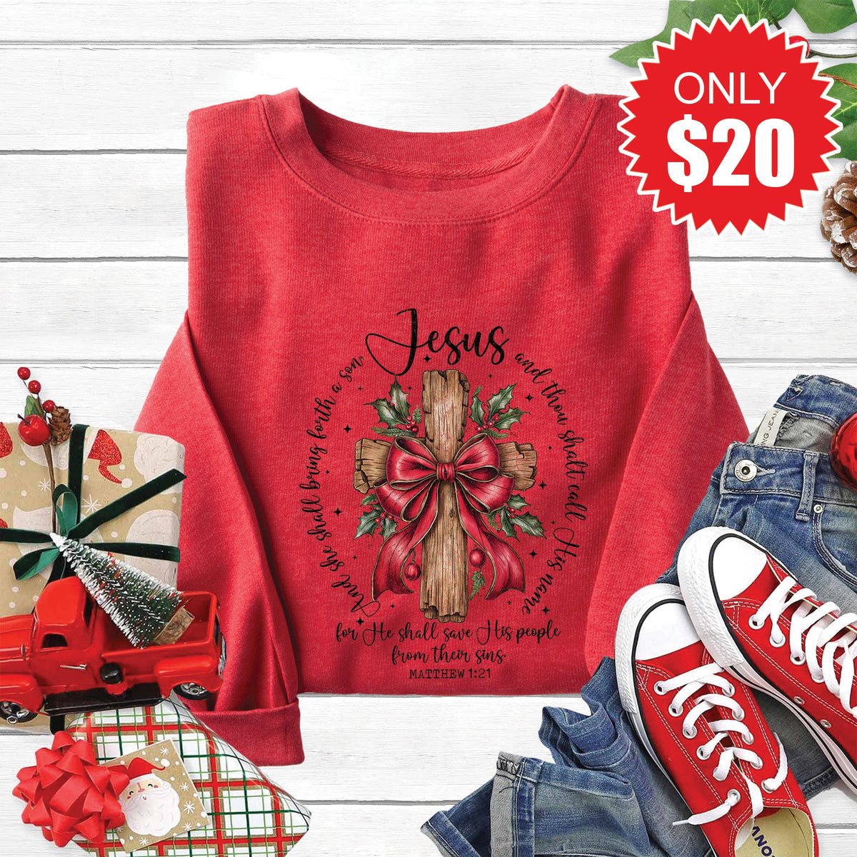 His Name Sweatshirt - Heather Scarlet - 20 product image 1