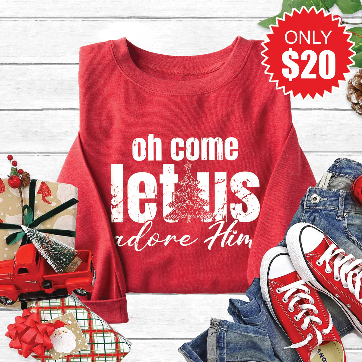 Let Us Adore Him Sweatshirt - Heather Scarlet - 20 product image 1