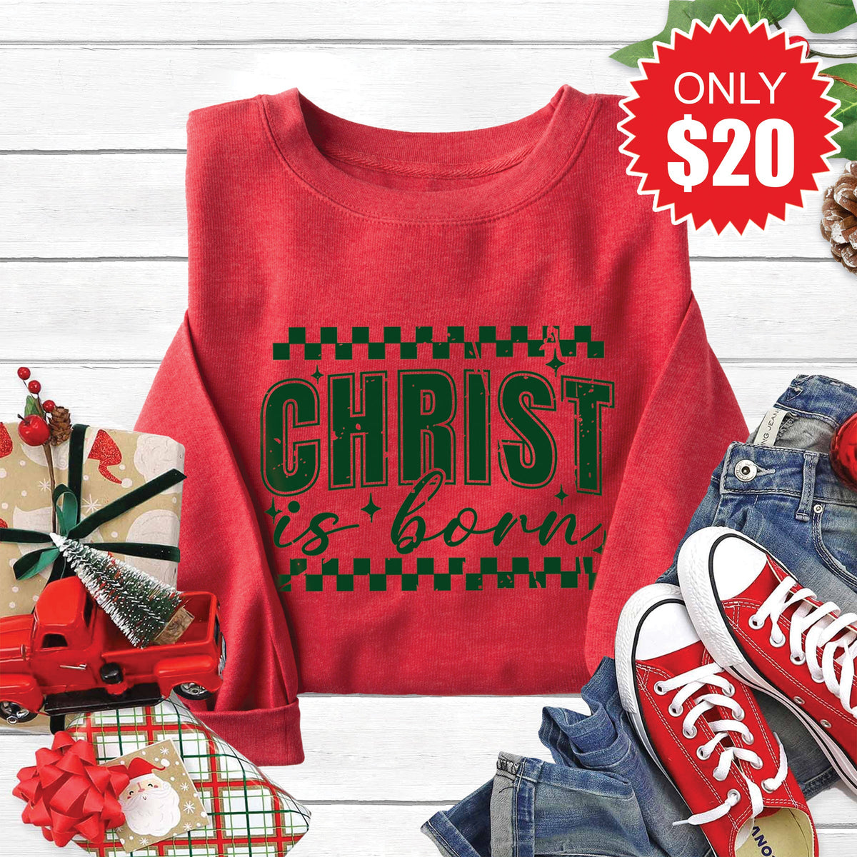 Christ Is Born Sweatshirt - Heather Scarlet - 20 product image 1