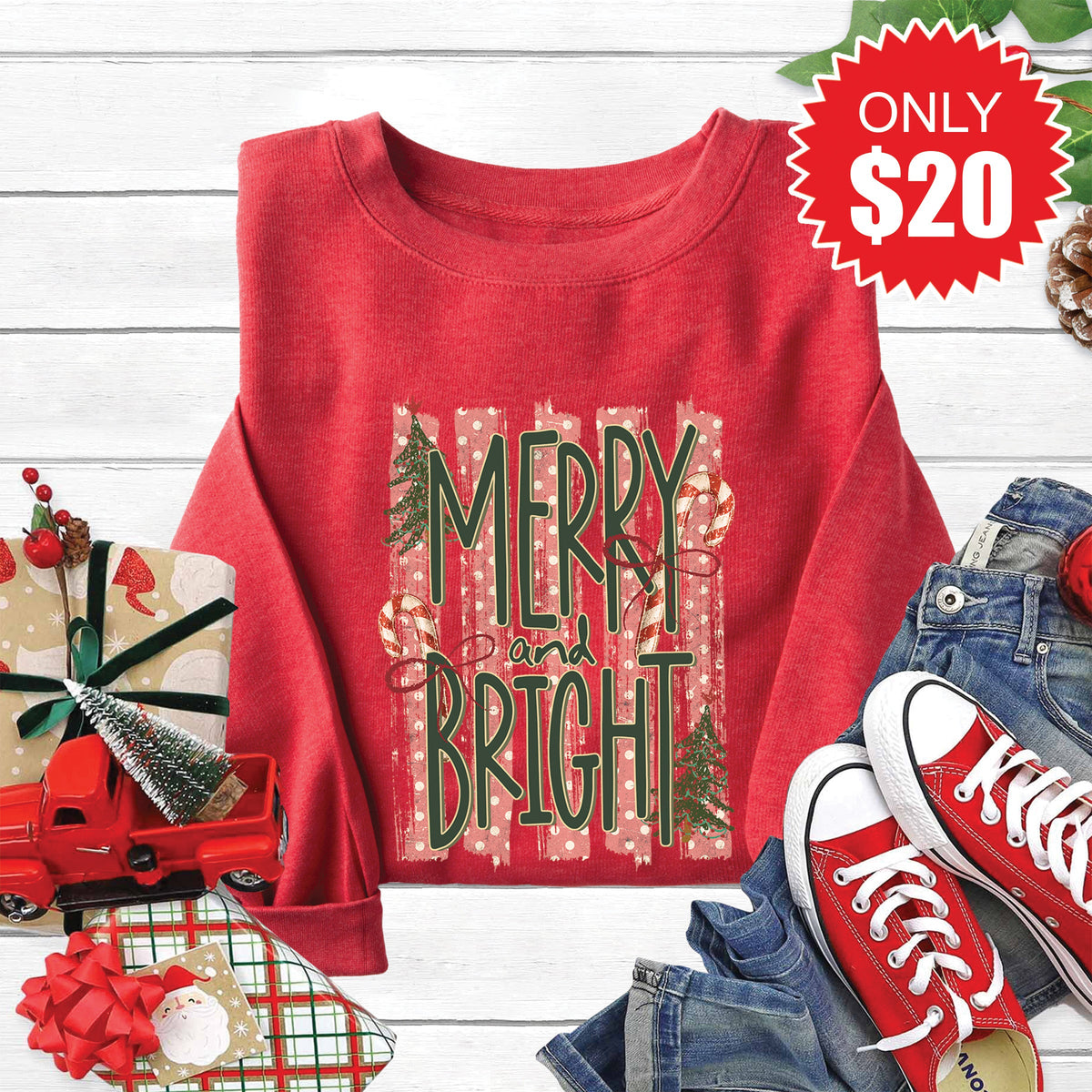 Merry and Bright Sweatshirt - Heather Scarlet - 20 product image 1