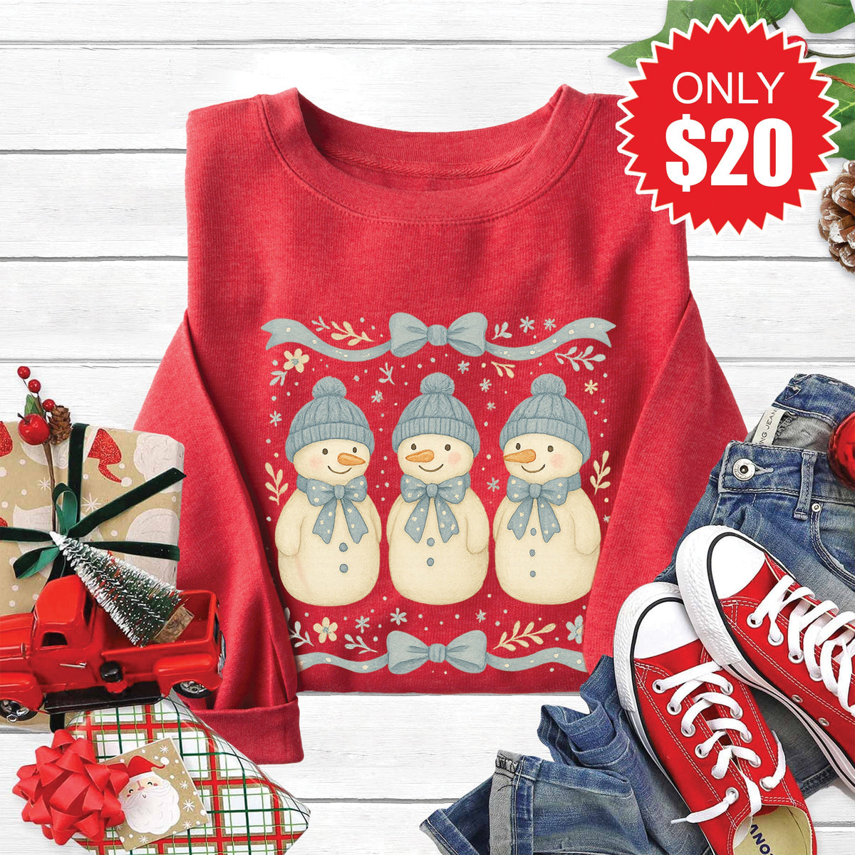 Snowmen Sweatshirt - Heather Scarlet - 20 product image 1