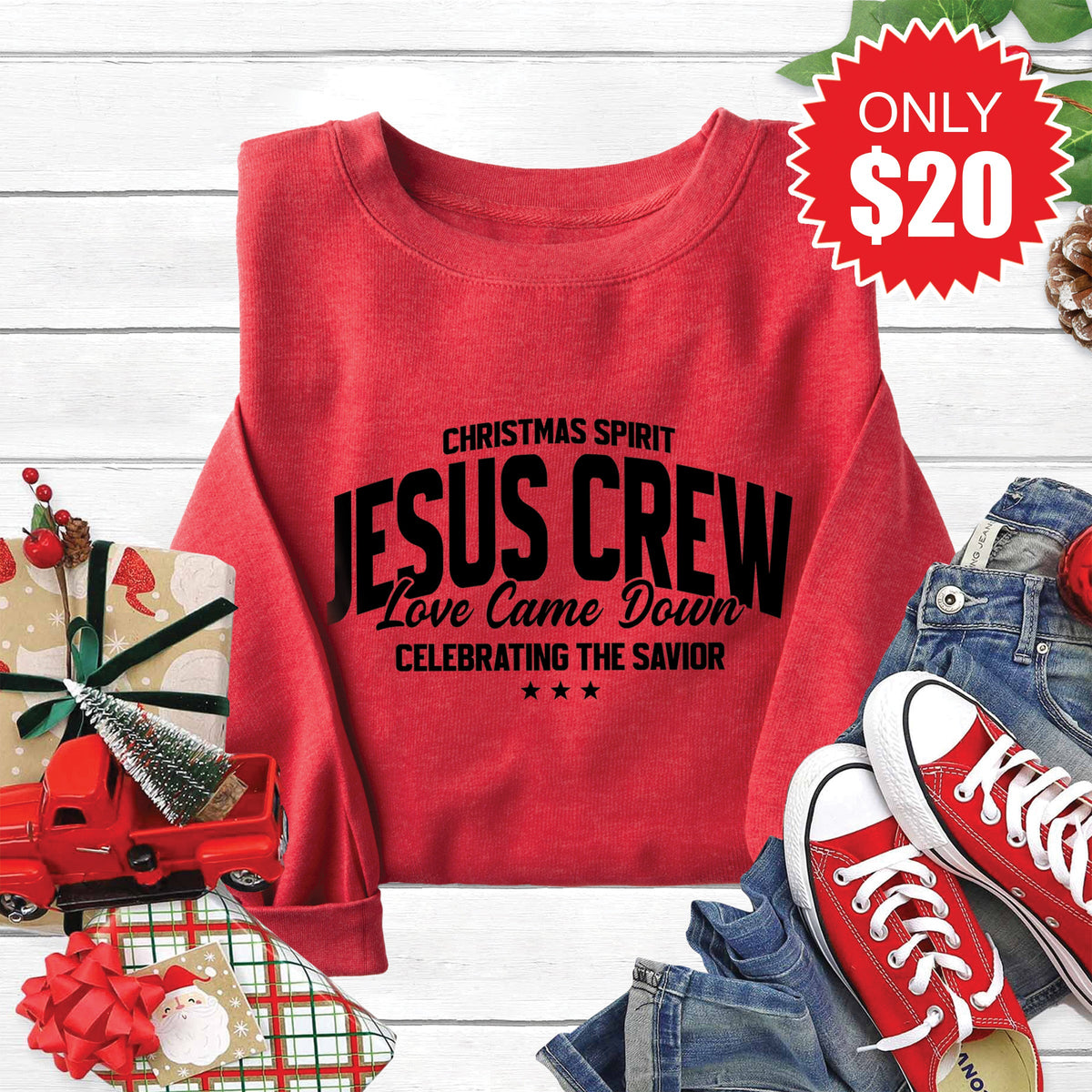 Jesus Crew Sweatshirt - Heather Scarlet - 20 product image 1