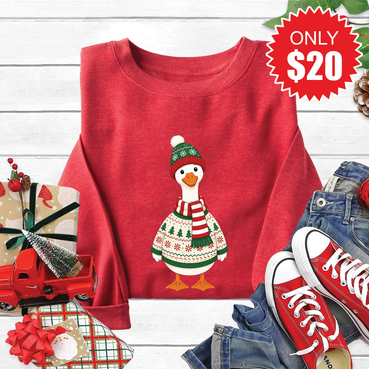 Christmas Goose Sweatshirt - Heather Scarlet - 20 product image 1