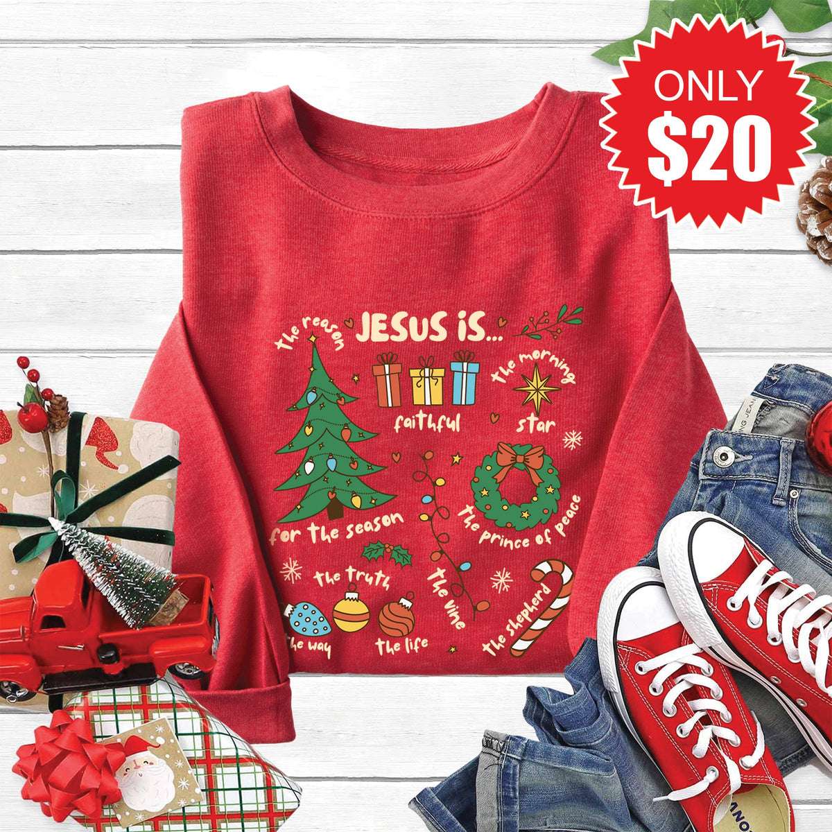 Jesus Is Christmas Sweatshirt - Heather Scarlet - 20 product image 1