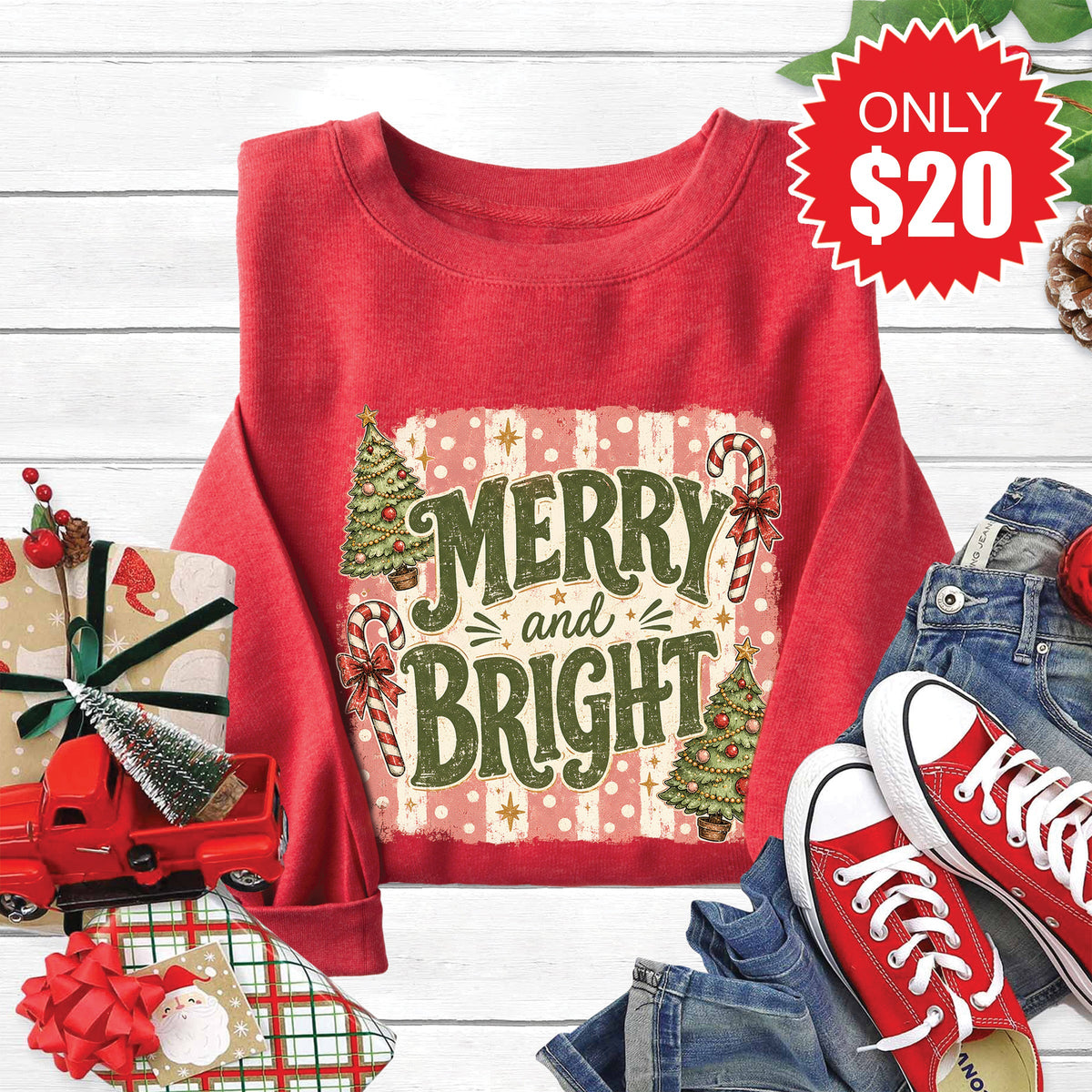 Merry and Bright Sweatshirt - Heather Scarlet - 20 product image 1